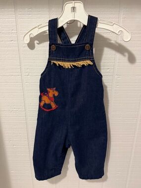 Vintage Health-Tex  Denim Overalls, snap crotch. 9months Made USA